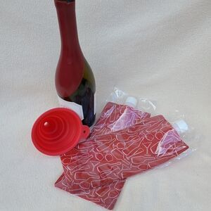 Foldable travel wine pouch bags and collapsible funnel - 3 piece set